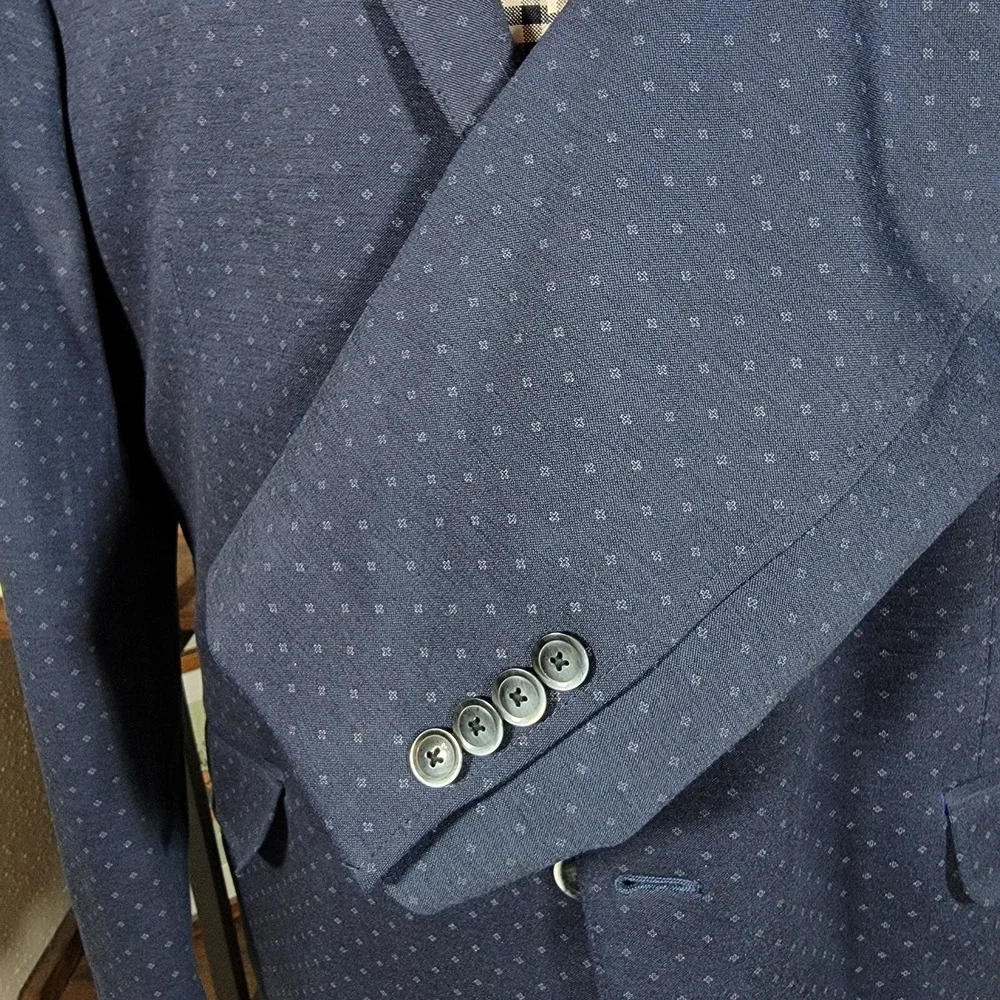 Ben Sherman Tailoring Mens Sport Coat Blazer Two Button Navy Blue Poly Blend 48L